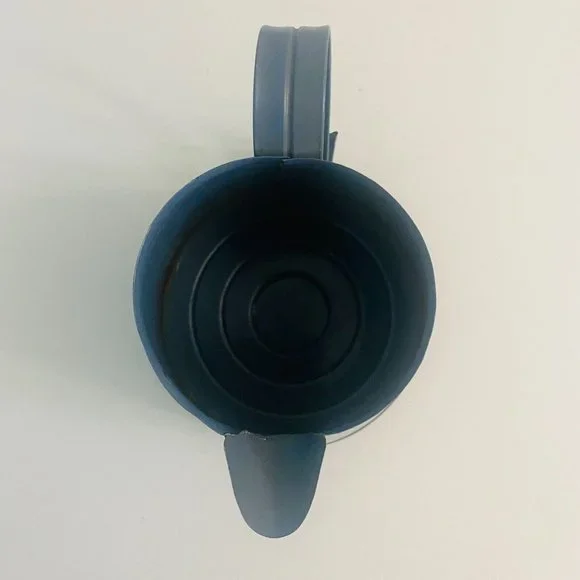 Metal Pitcher Planter Vase Blue With Beige Heart And Plastic Insert 4.5 Inches - Picture 6 of 12